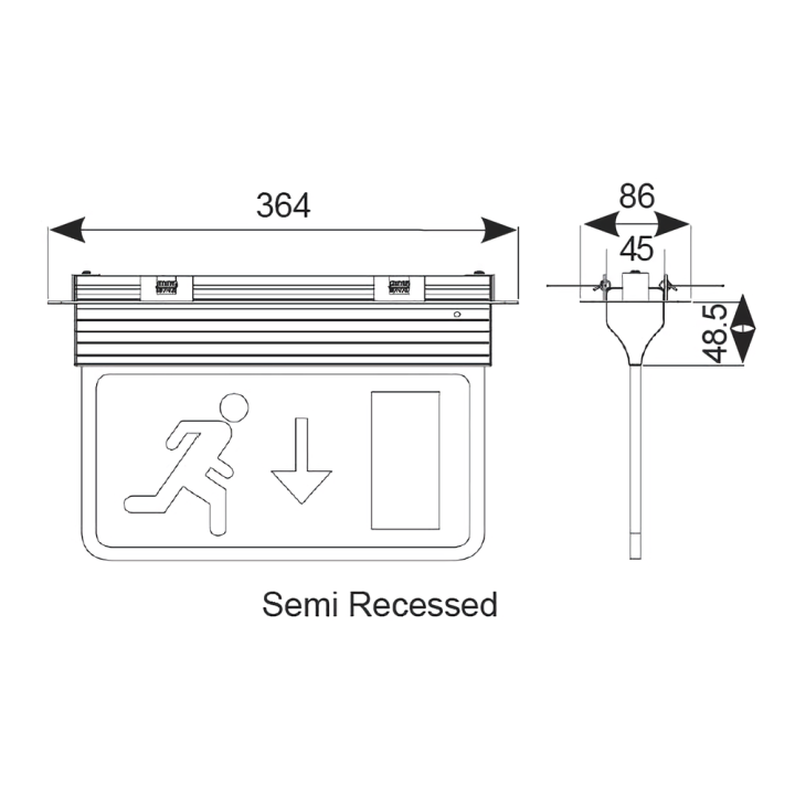  Ansell Eagle 3-in-1 LED exit sign diagram (semi-recessed)