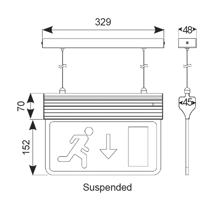  Ansell Eagle 3-in-1 LED exit sign diagram (suspended)